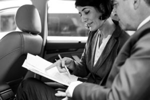 Business People Meeting Working Car Inside